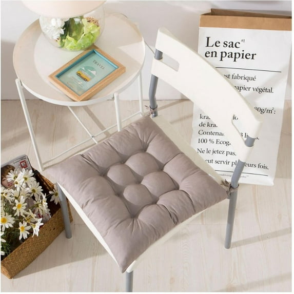 Lilgiuy Chair Cushion with Ties for Dining Chairs Thick Soft Seat Cushions Non Slip Corduroy Reversible Square Garden Patio Comfortable Chair Pads 15.75x15.75Inches (Gray)