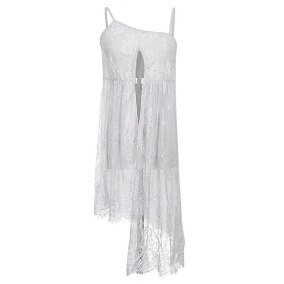 Lilgiuy Charming Women Pajamas Lace Round Neck Tulle Hollowed Out Split Skirt Charming Pajamas for New Year Thanksgiving