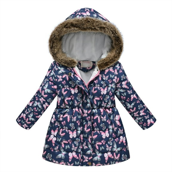 Lilgiuy Children Hooded Parka Jacket Kids Girls Padded Puffer Jacket Winter Coat Toddler Outwear for Camping Sledding