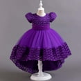 thumbnail image 1 of Lilgiuy Children Special Occasion Dress Rose Flower Train Skirt Cake Princess Dress Girl Bowknot Puffy Gown Dress for Camping (Purple,9-10 Years), 1 of 5