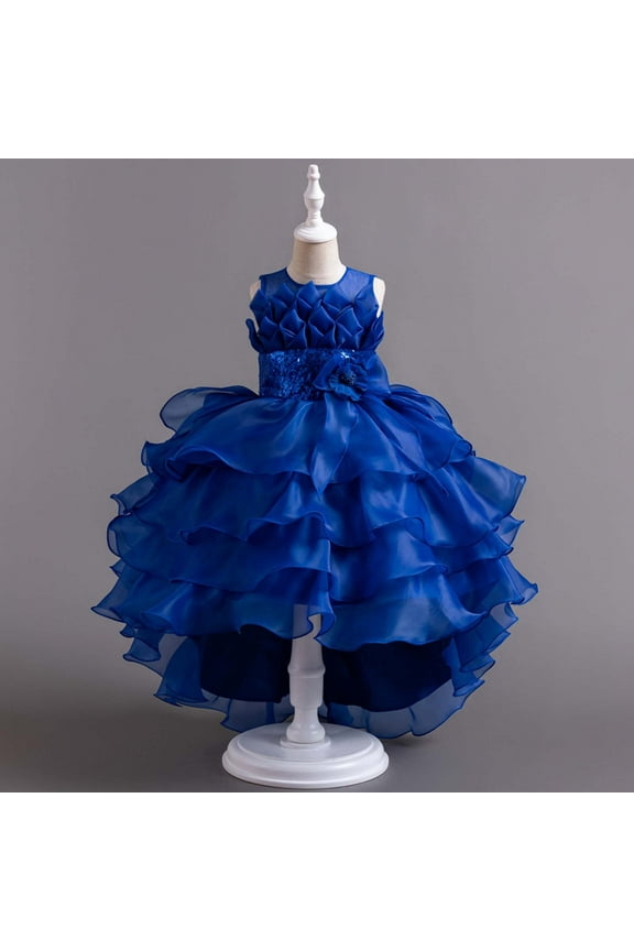 Children Train Skirt Cake Princess Dress Girl Bowknot Puffy Gown Dress for Easter (Blue,3-4 Years)