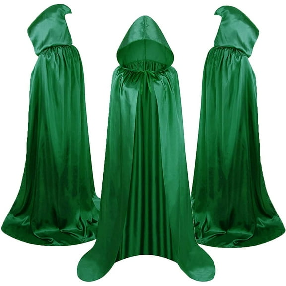 Lilgiuy Children's Solid Color Hooded Cloak Mid Size Children's Holiday Style Medieval Long Cloak(Green8-18 Years)