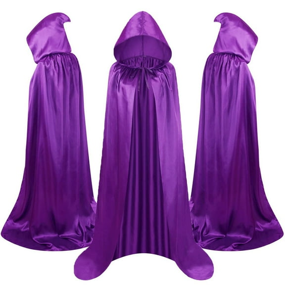 Lilgiuy Children's Solid Color Hooded Cloak Mid Size Children's Holiday Style Medieval Long Cloak(Purple8-18 Years)
