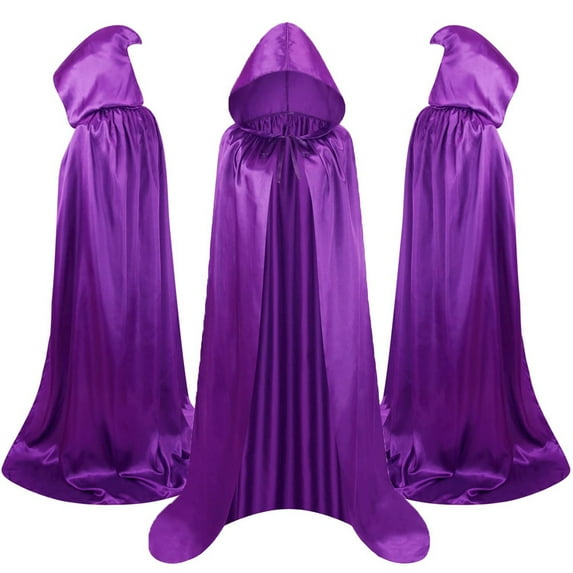 Lilgiuy Children's Solid Color Hooded Cloak Mid Size Children's Holiday Style Medieval Long Cloak(Purple8-18 Years)