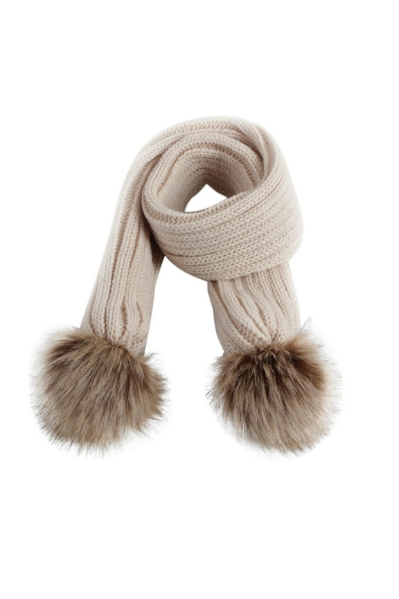 Children's Winter Warm Knitted Raccoon Dog Ball Double Ball Baby Scarf for School College