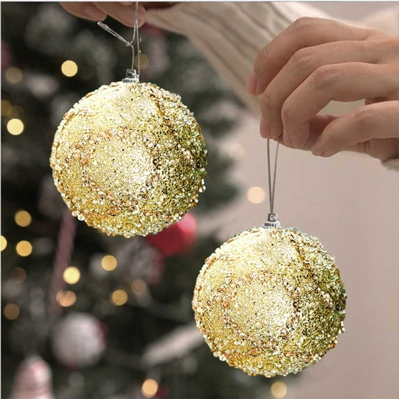 Lilgiuy Christmas Ball Ornaments, Gold Christmas Ball Decorations Shatterproof Plastic Hanging Foam Balls for Holiday Party (3.14 Inches)
