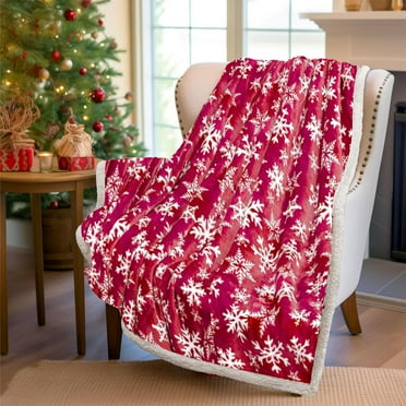 Lilgiuy Christmas Blanket 27.5x39.3in Snowflake Print Christmas Throw Blanket Red Snowflake Christmas Blanket Soft Warm Blanket for Winter Christmas Home Sofa Bed Decoration