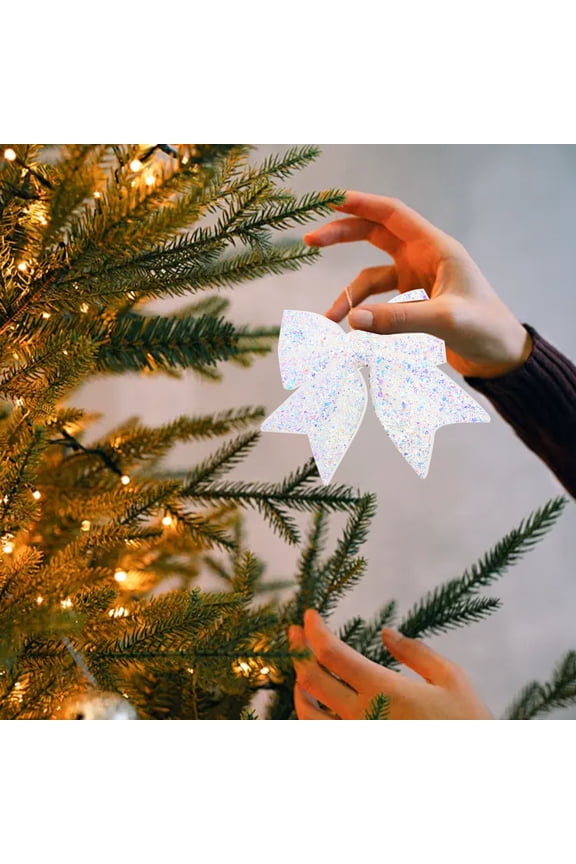 Christmas Bow Decorations, Silver Wreaths Bows, Small Christmas Tree Bow Sequin Bow Ties, Xmas Decorative Bows Ornaments for Home Christmas Party Holiday Fireplace, 7.84×8.97×0.39in
