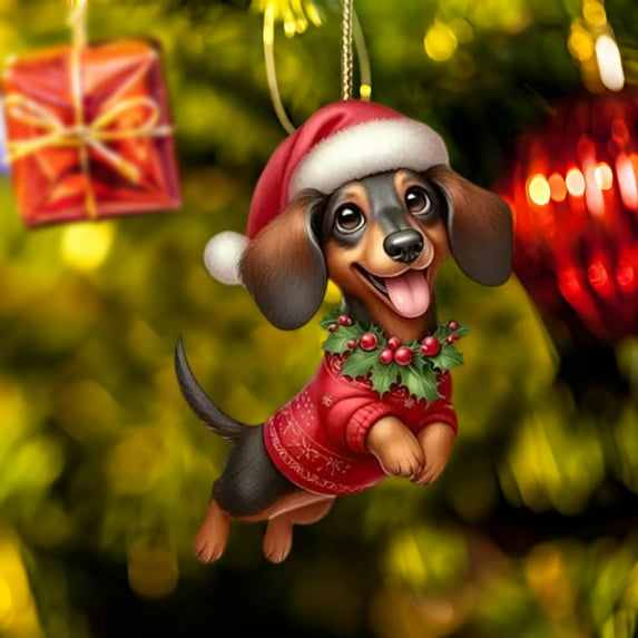 Lilgiuy Christmas Dogs Hanging Ornament, 2D Acrylic Cartoon Dogs Decorative Ornament Xmas Tree Dogs Pendant for Christmas Tree Decorations Car Backpacks Home Decor Gifts