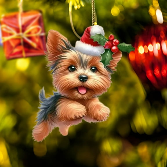Lilgiuy Christmas Dogs Hanging Ornament, 2D Acrylic Cartoon Dogs Decorative Ornament Xmas Tree Dogs Pendant for Christmas Tree Decorations Car Backpacks Home Decor Gifts