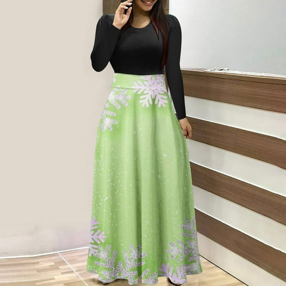 Lilgiuy Christmas Dress for Wwomen Trendy Printed Long Sleeve Round-neck Pullover Patchwork Dress for Beer Festival