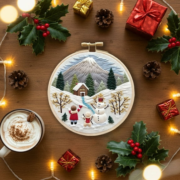 Lilgiuy Christmas Embroidery Kits for Adults, Embroidery Kit for Beginners, Cross Stitch Kits with Pattern, Needles, Threads, Tools, Christmas Gifts for Your Family, 11.42 inches