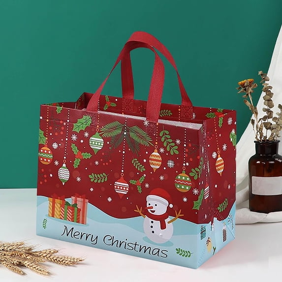 Lilgiuy Christmas Gift Bags with Handles, Non-woven Gift Bags Reusable Large Shopping Bags have Santa Claus Snowflake Merry Christmas Pattern of Gift Bag for Christmas Party, 12.6"x9.38"x6.7"
