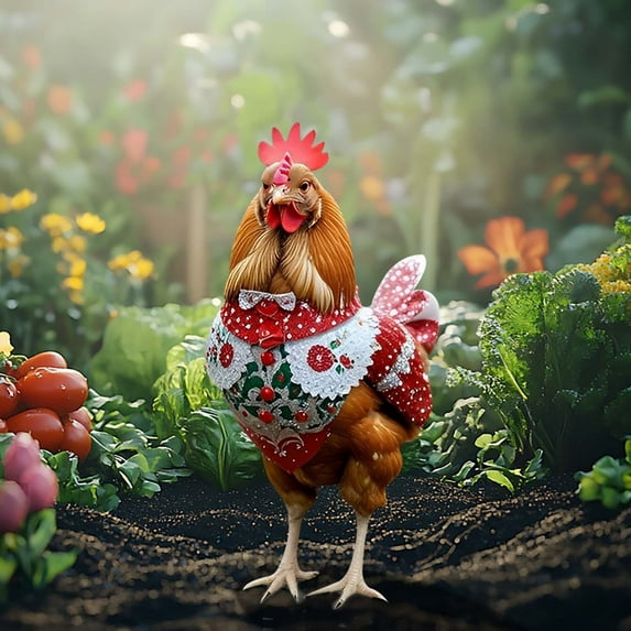 Lilgiuy Christmas Rooster Stake Garden Decorations, Outdoor 3D Chicken Hen Roster Christmas Ground Plug Decorations Outdoor for Yard Xmas Lawn Porch Holiday, 10.43 x 4.41 in