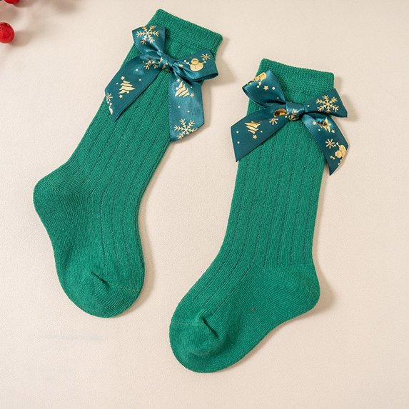 Lilgiuy Christmas Socks for Newborn Infants Girls Tube Ruffled Long Stockings with Bow Knot Toddlers Warm School (Mint Green, 2-4 Years)