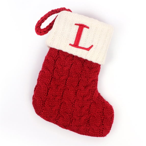 Lilgiuy Christmas Stockings with Initials, 7.1 Inches Small Embroidered Letter Knit Red White Christmas Stocking, Holiday and Family Stocking for Fireplace Christmas Holiday Party Decoration (L)