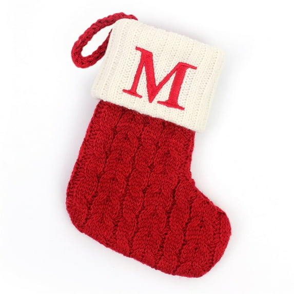 Lilgiuy Christmas Stockings with Initials, 7.1 Inches Small Embroidered Letter Knit Red White Christmas Stocking, Holiday and Family Stocking for Fireplace Christmas Holiday Party Decoration (M)