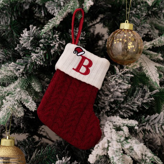 Lilgiuy Christmas Stockings Personalized Letter Knitted Christmas Stockings Fireplace Hanging Monogram Xmas Stockings for Kids,Family Holiday Party Decoration