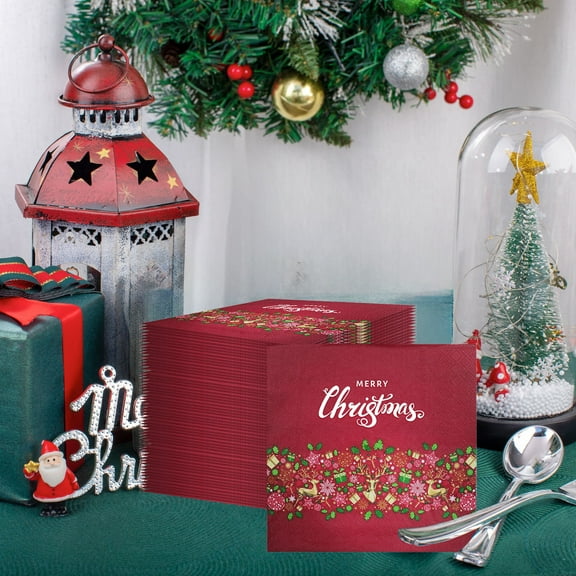 Lilgiuy Christmas Theme Paper Napkins 6.3" Disposable Merry Christmas Party Tableware Supplies Reindeer Xmas Tree Pattern Practical Thick Paper Napkins for Holiday Xmas Party Supplies, Serve 10