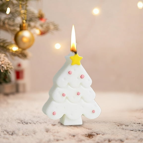Lilgiuy Christmas Tree Shape Candles Cute Burning Unscented Wax Candles Christmas Tree Decor for Christmas Holidays Party Bedroom Table Decorations, 3.35x2.68in, White