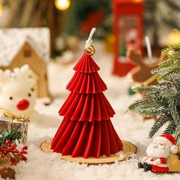 Lilgiuy Christmas Tree Shaped Aromatherapy Candles for Home 4.72×3.14in Xmas Scented Candles Gift, Rotating Christmas Novelty Candle for Party Wedding Christmas Eve, Red