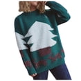 thumbnail image 1 of Lilgiuy Christmas Tree Thickened Ladies Casual Print Long Sleeve Round Neck Pullover Sweater Top Green Winter Clothes for 2022, 1 of 5