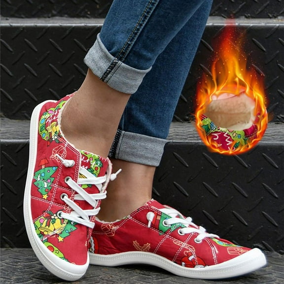 Lilgiuy Christmas Women's Slip On Shoes Lace Up Comfort Comfortable For Walking Sneakers Slip On Shoes，Red，9.5 Winter Clothes for 2022