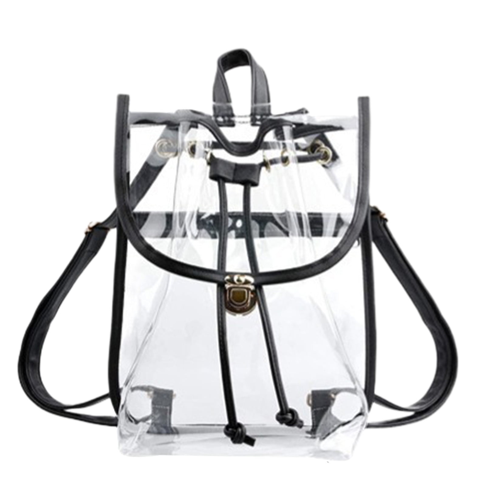 Lilgiuy Clear Drawstring Backpack, Black Heavy Duty Clear Backpack ...