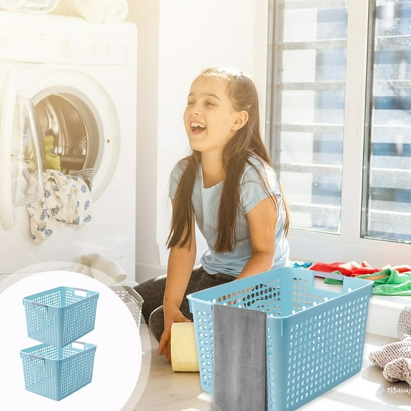 Lilgiuy Clearance Under $10 Plastic Laundry Basket-with Silvery Handle-Collection and Transport Clothing Board Laundry Baske-Suitable for Families and Dorms-Can Also organize Toys