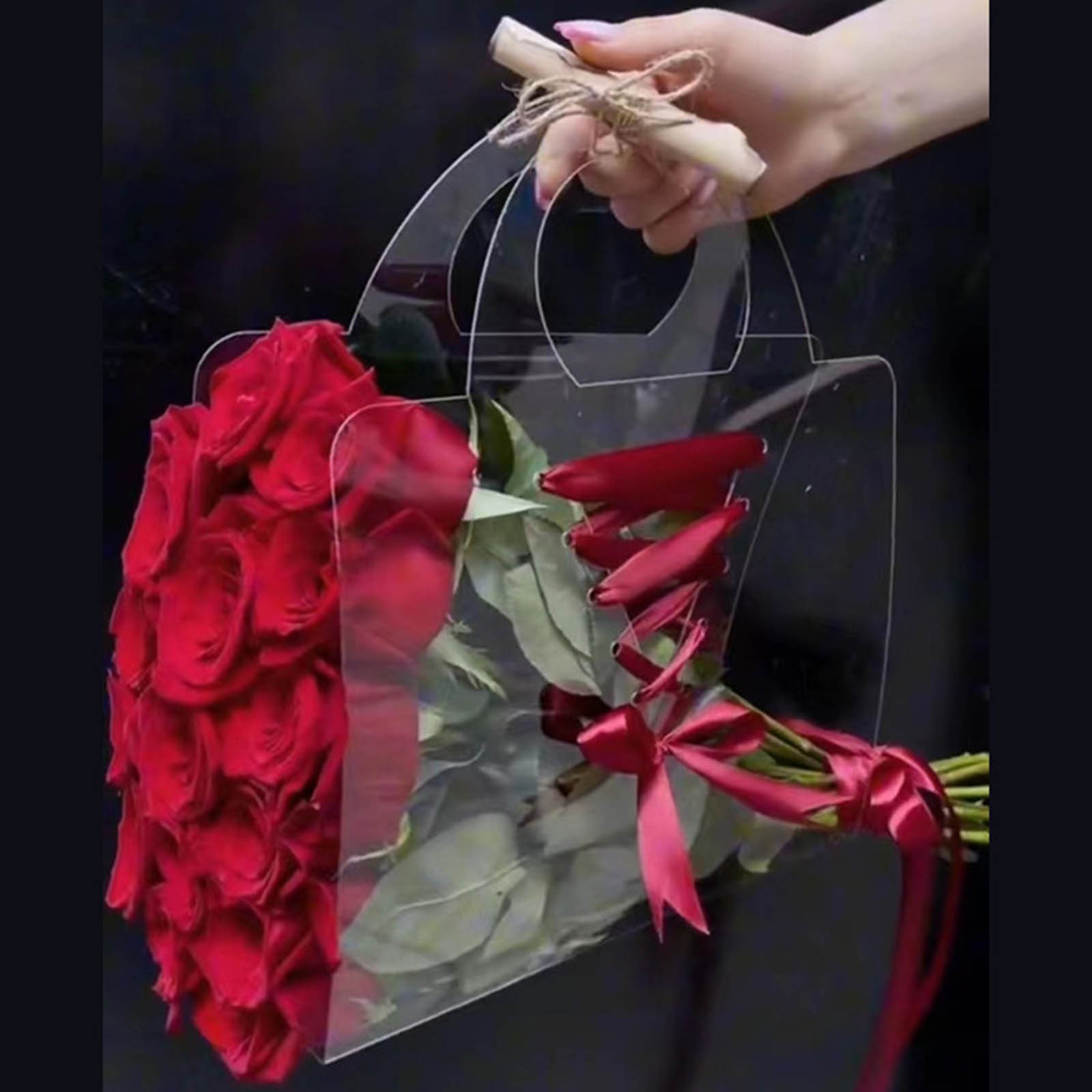 Lilgiuy Clearance Flower Box Packing Bags Flower Packaging Box Plastic Clear Flower Bouquet Bags with Handle Packaging(Ribbon Not Included) Holiday Gifts