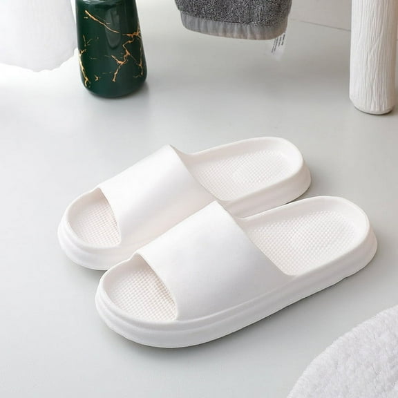 Lilgiuy Clearance Pillow Slippers for Women Men Non Slip Quick Drying Shower Slides Bathroom Sandals Soft Cushion Thick Sole House Slippers Gifts for Your Family or Friends(White,10)