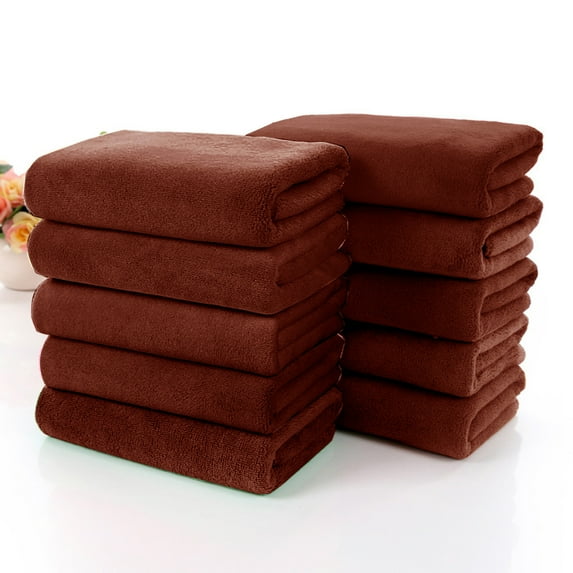 Lilgiuy Coffee Salon Towel, Pack of 10 (12 x 27 Inches) Solid Color Super Soft Cozy and Absorbent Microfiber Towels for Salon, Hand, Gym, Bath, Spa and Home Hair Care