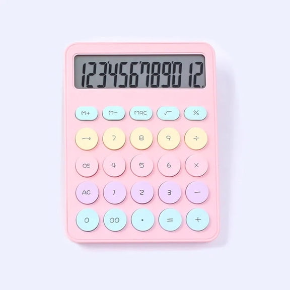 Lilgiuy Colorful Candy Calculator, Portable Mechanical Calculator Cute 12 Digit Large LCD Display Big Round Button Calculator, Easy to Press for School Office Business Home, 6.3"x5.12"