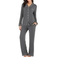 thumbnail image 1 of Lilgiuy Comfy Pajamas for Women Casual Solid Color Single-breasted Pajamas Autumn Winter Long Sleeve Pajama Pants Homewear Set for Showering Swimming, 1 of 5