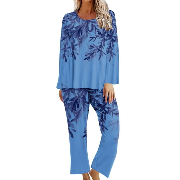 Lilgiuy Cooling Pajamas for Women Printing Round Neck Short Sleeve Sleepshirt and Pants Sets Loungewear Pajamas With Pockets for Pajama Party