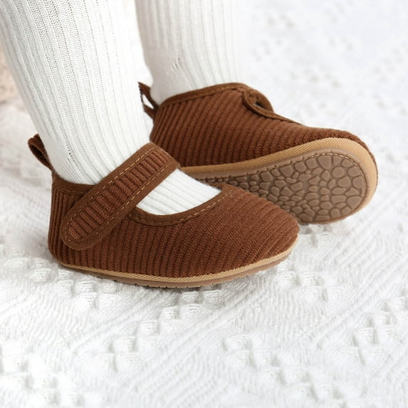 Lilgiuy Corduroy Baby Infant Kids Girl Soft Sole Crib Toddler Newborn Shoes Princess Sandals Brown,6-9 Months Fall for 2022 Spring Winter