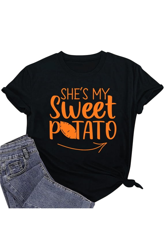 Couple Matching Shirts for Women Valentines Day Gifts Casual Summer Tops Simple Letter Print Tees Crewneck Short Sleeve Loose Shirt for Matching Leggings Pants or Shorts