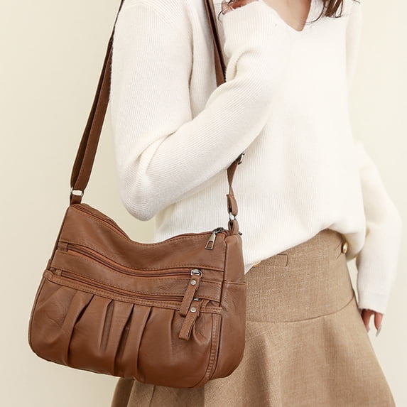 Lilgiuy Crossbody Bag for Women Faux Leather Retro Handbag Trendy Large Capacity Practical Crossbody Soft Shoulder Bag Purses with Adjustable Strap Gifts for Family or Friends, Brown