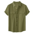 thumbnail image 1 of Lilgiuy Discount Men's Casual Short Sleeve Shirts Summer Button Down Tops Solid Color Shirt Regular-fit Lapel Shirts with Two Pockets Army Green, 1 of 8