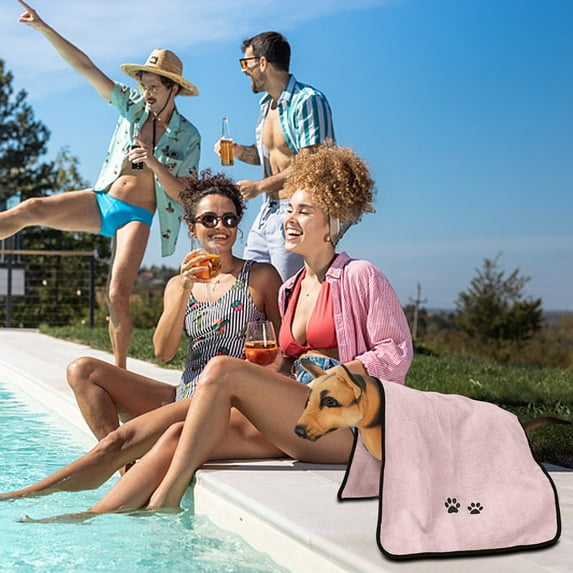 Lilgiuy Dog Towels for Drying, Solid Color Super Absorbent Pet Soft Grooming Towels, Quick Drying Comfortable Dog Bath Towels for Puppy Cats, 10.63x7.48x0.98 inches (Pink)