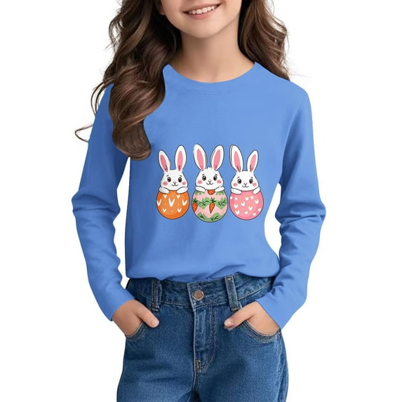 Lilgiuy Easter Bunny Shirt for Toddler Girls Boys Eggs Cute Rabbit Long Sleeve Round Neck Pullover Lightweight T-Shirts Kids Spring Tees for Egg Hunts and Easter Festivitie (Sky Blue,14-15 Years)