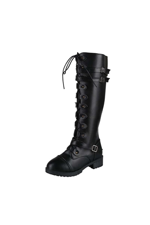 European And American Thick Heel Women's Shoes Belt Buckle High Boot Large Size Women's Knight Boot Black ,7.5(40) for 2022