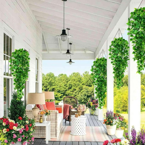 Lilgiuy Fake Hanging Plants, Plastic Artificial Hanging Plant, Green Faux Vines Plants for Wall Home Living Room Patio Porch Indoor Outdoor Decor, Wedding Spring Decorations
