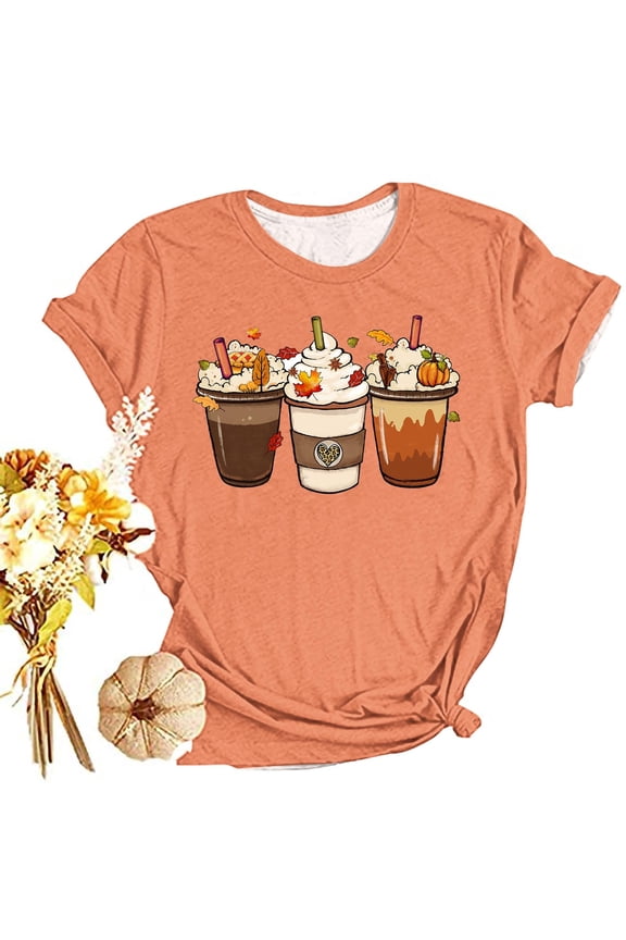 Fall Pumpkin Shirts Womens Casual Autumn Thanksgiving Graphic Tees Halloween Tops for Take Photo