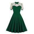 thumbnail image 1 of Lilgiuy Fashion Casual Women's Mesh Temperament Elegant Polka Dot Stitching Puffy Retro Swing Short Sleeve Zipper Dress Lightweight Swing Short Mini Dress, 1 of 3