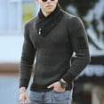thumbnail image 1 of Lilgiuy Fashion Men Casual Button Long Sleeve Casual Solid Turtleneck Sweater Blouse Dark Gray,XXXL(14), 1 of 5