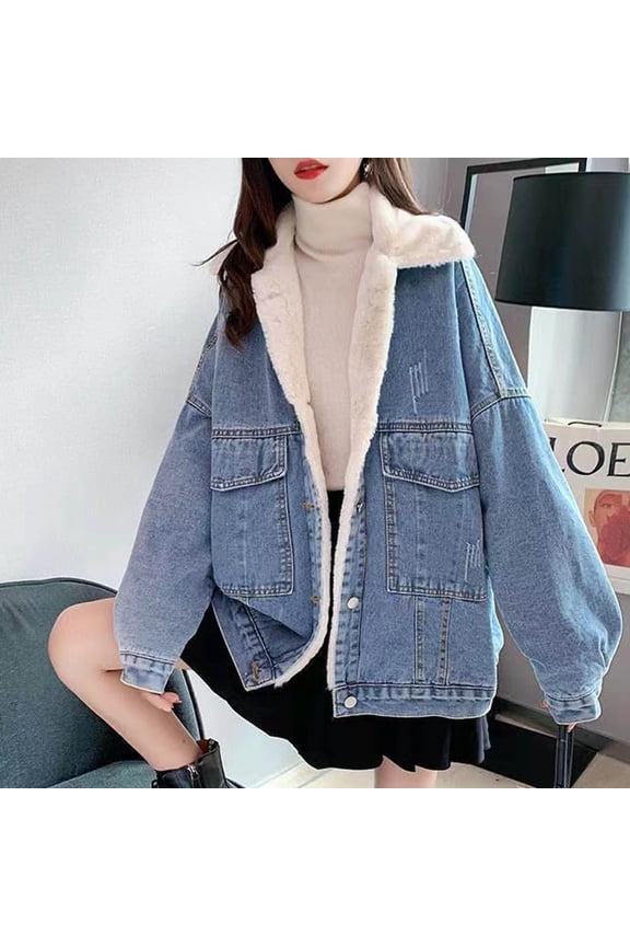 Fashion Women Casual Cowboy Pockets Long Sleeve Thickened Tops Jacket Coat for Party Bar Club