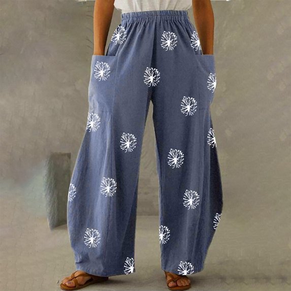 Lilgiuy Fashion Women Casual Pocket Loose Printing Pants for Biker Camping Fishing