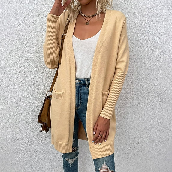 Lilgiuy Fashion Women Casual Pockets Sleeve Casual Solid Coat Cardigan Blouse for Dating Shopping