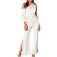 thumbnail image 1 of Lilgiuy Fashion Women Casual Spring Summer Solid Color Skew Collar Straps Wide Leg Trousers Jumpsuit White 12(XXL) Fall Clothes for 2022 Spring Winter, 1 of 4